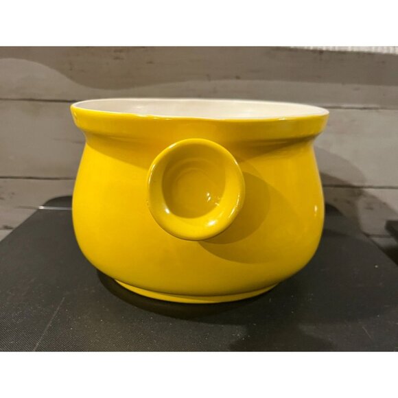 Vintage Yellow Ceramic Retro Round Double-Handle Soup Tureen With Glossy Finish - Picture 2 of 6